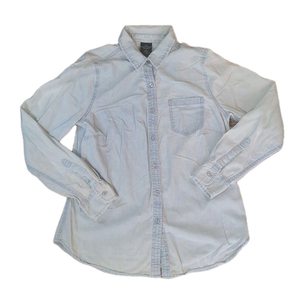 FADED GLORY WOMENS MEDIUM 8-10 LIGHT WASH DENIM SHIRT LONG SLEEVE BUTTON UP...